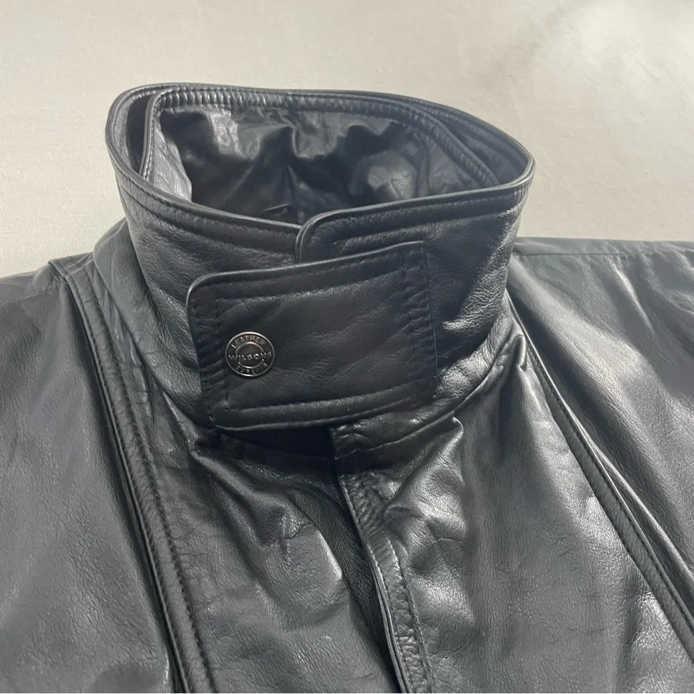 Wilsons Leather Motorcycle Jacket Vintage Black Leather Biker Bomber Jacket XL - Picture 6 of 15